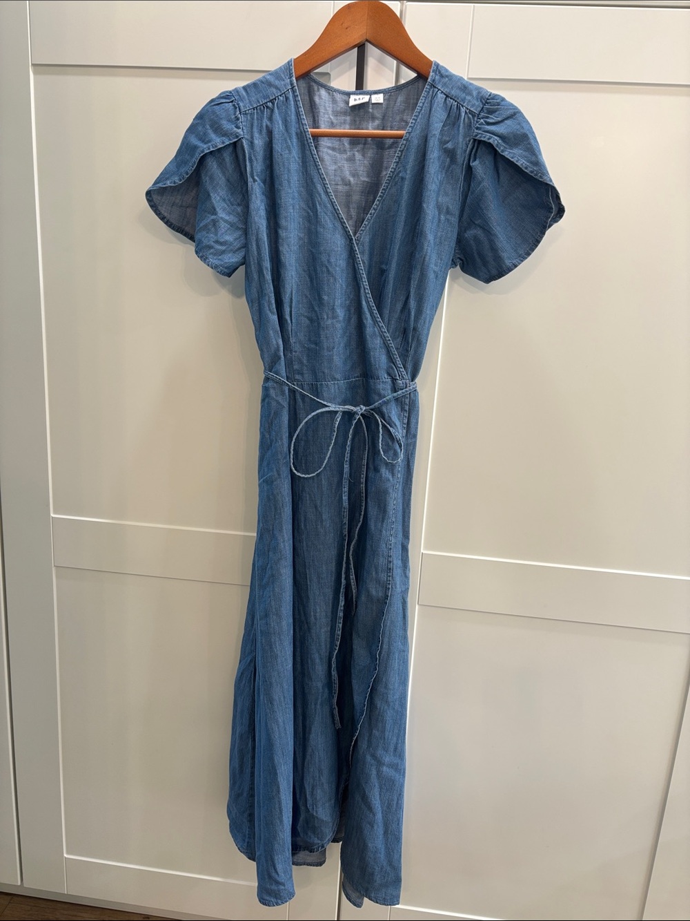 GAP Denim Wrap Maxi Dress with Puff Sleeves